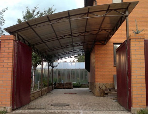Навес пристроенный к дому 